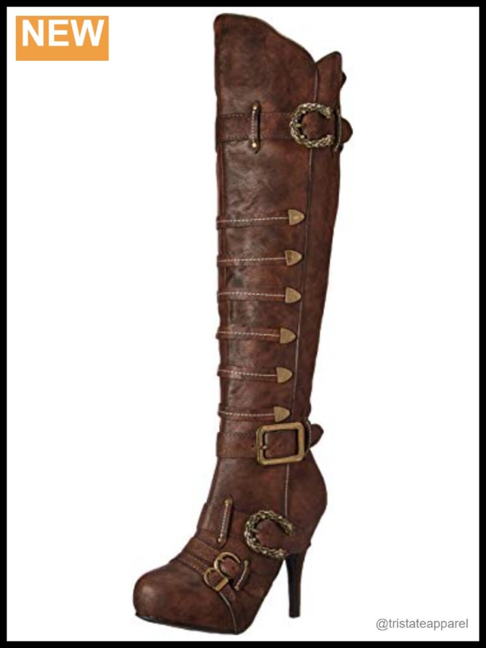 Women's Knee-High Pirate Boot with Side Zipper - Round Toe Stiletto